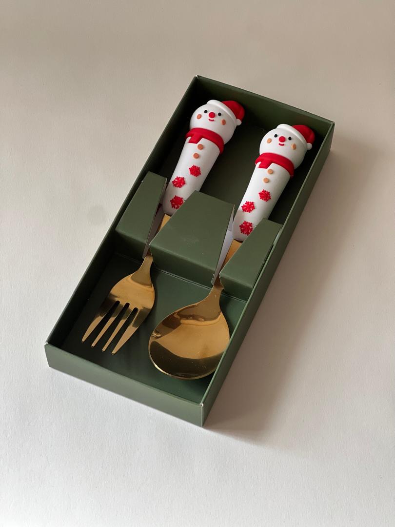 قاشق و چنگال استیل طرح آدم برفی