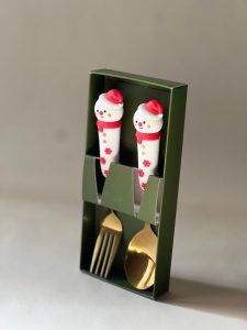 قاشق و چنگال استیل طرح آدم برفی